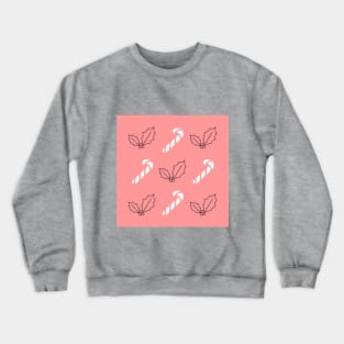 Candy canes and holly berries pink Crewneck Sweatshirt